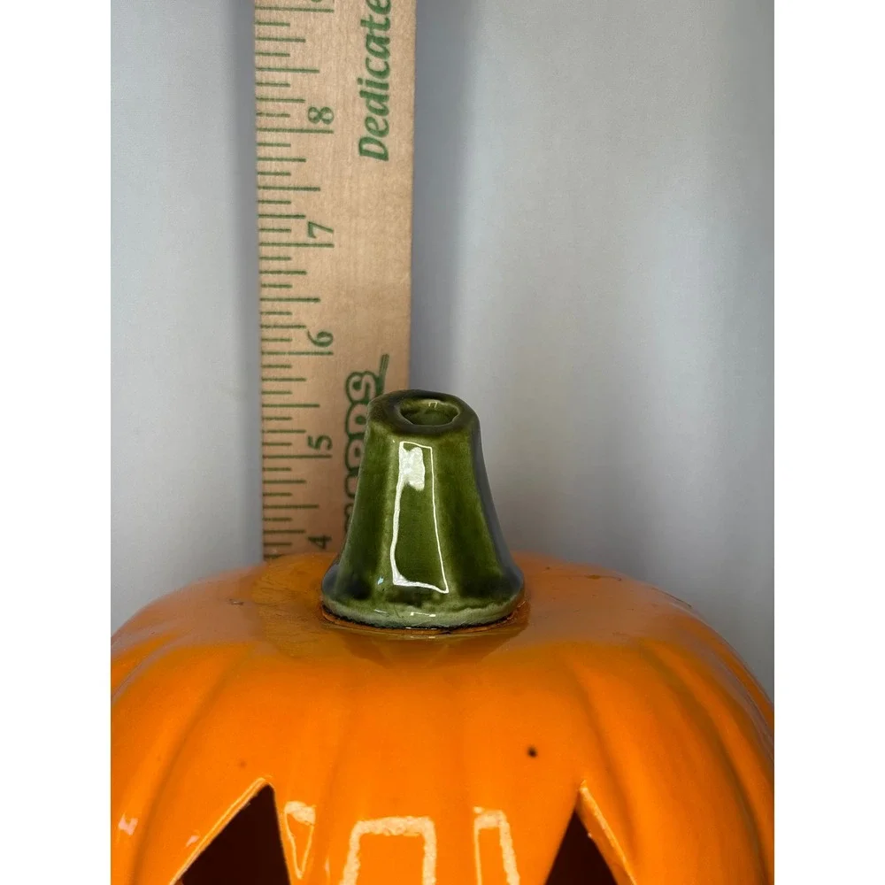 Ceramic Jack-O-Lantern Halloween Pumpkin Lantern Orange Glossy Decor 6 Inch